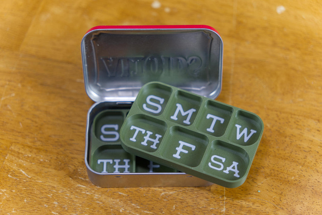 2 Week Altoid Tin Pill Organizer | Vitamins, Medication, Medicine, Cough Drops etc. 2 Tray double level magnetic | Made In Alaska, USA!