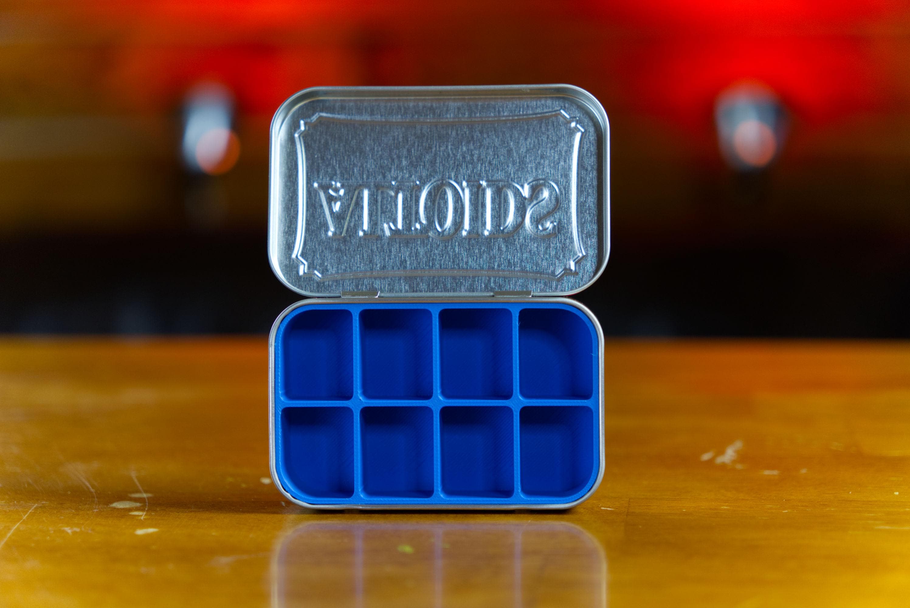 Altoid Tin 8 Slot Organizer | Vitamins, Medication, Medicine, Survival, Fishing Lures, Fire Starter, Small Parts.  Made In Alaska, USA