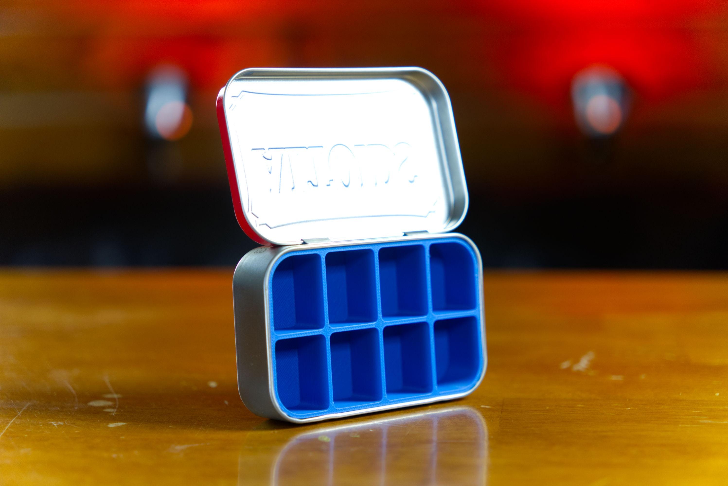 Altoid Tin 8 Slot Organizer | Vitamins, Medication, Medicine, Survival, Fishing Lures, Fire Starter, Small Parts.  Made In Alaska, USA