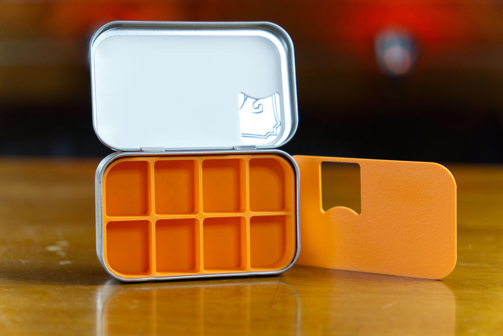 Altoid Tin 8 Slot Pill Organizer - No Spill Card Design! | Vitamins, Medication, Medicine, Fishing Lures, Small Parts.  Made In Alaska, USA